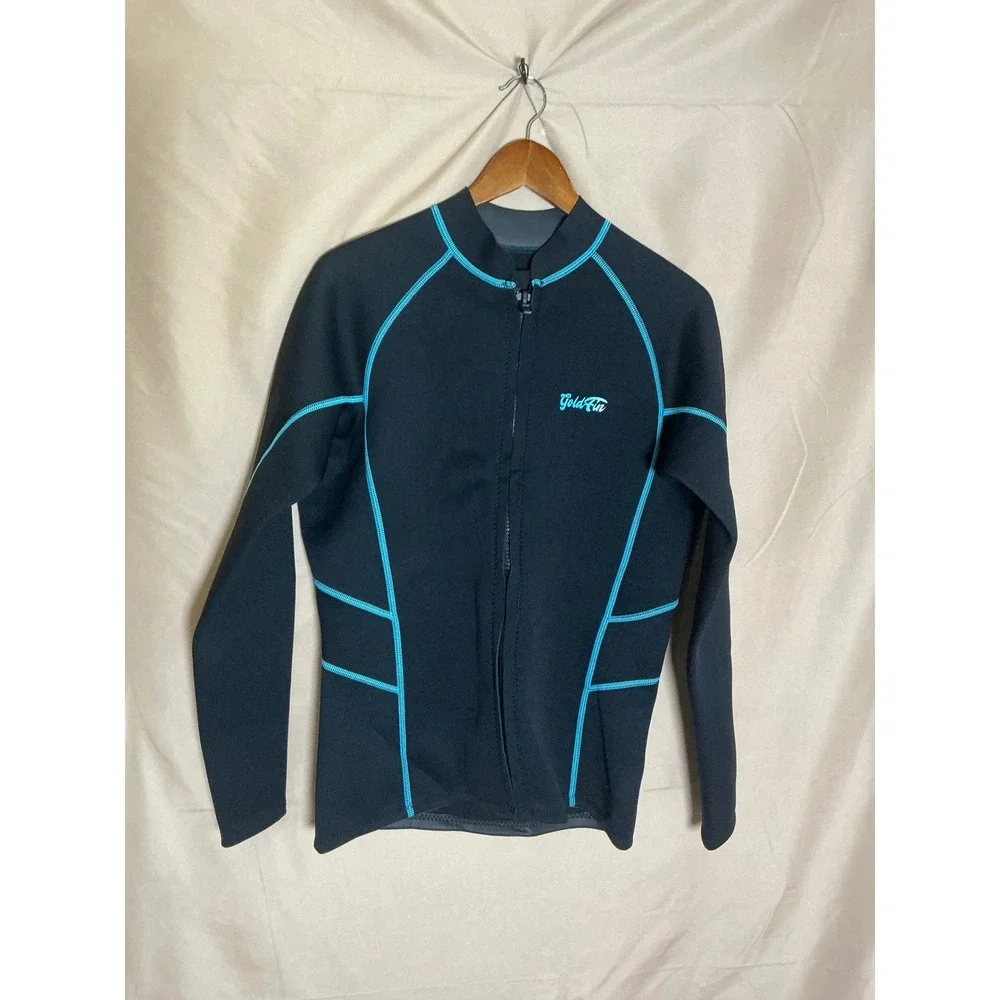 GoldFin Wetsuit Top Women 2XL Black 2mm Neoprene Front Zip Long Sleeve Excellent